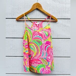 Lilly Pulitzer Flamingo Print Silk Camisole Racerback Tank Top S